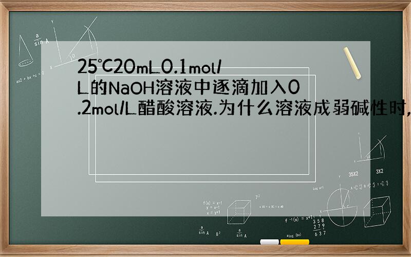 25℃20mL0.1mol/L的NaOH溶液中逐滴加入0.2mol/L醋酸溶液.为什么溶液成弱碱性时,醋酸根浓度大于氢氧