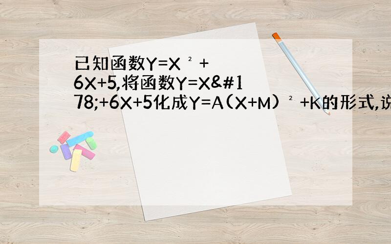 已知函数Y=X²+6X+5,将函数Y=X²+6X+5化成Y=A(X+M)²+K的形式,说出