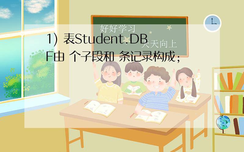 1) 表Student.DBF由 个子段和 条记录构成；