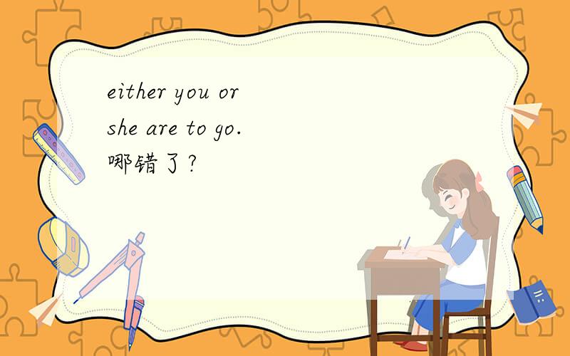either you or she are to go.哪错了?