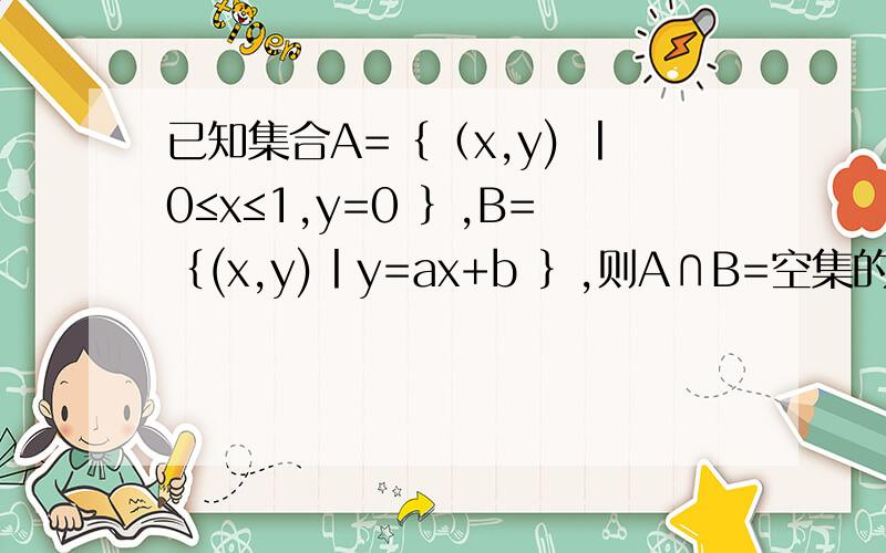 已知集合A=｛（x,y) 丨0≤x≤1,y=0 ｝,B=｛(x,y)丨y=ax+b ｝,则A∩B=空集的所有实数a,b应