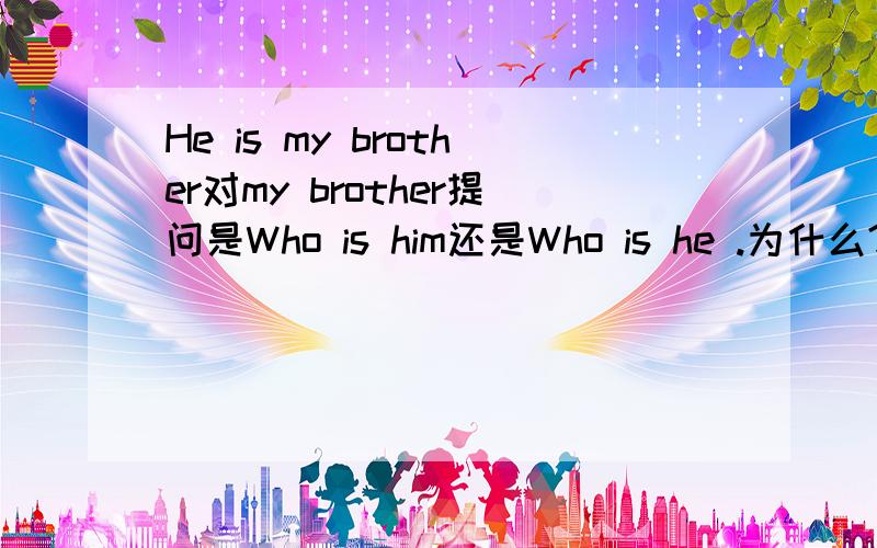 He is my brother对my brother提问是Who is him还是Who is he .为什么?