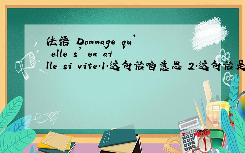 法语 Dommage qu' elle s' en aille si vite.1.这句话啥意思 2.这句话是啥语法?