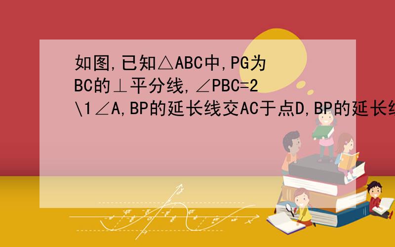 如图,已知△ABC中,PG为BC的⊥平分线,∠PBC=2\1∠A,BP的延长线交AC于点D,BP的延长线交AC于点D