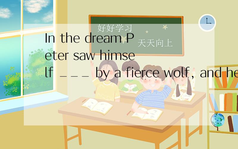 In the dream Peter saw himself ___ by a fierce wolf, and he